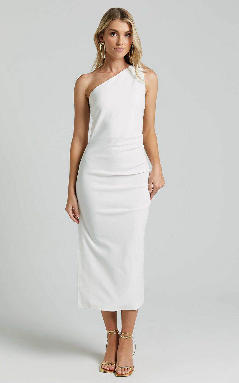 Showpo Monette Midi Dress - One Shoulder Straight Dress White | SOJXMH825