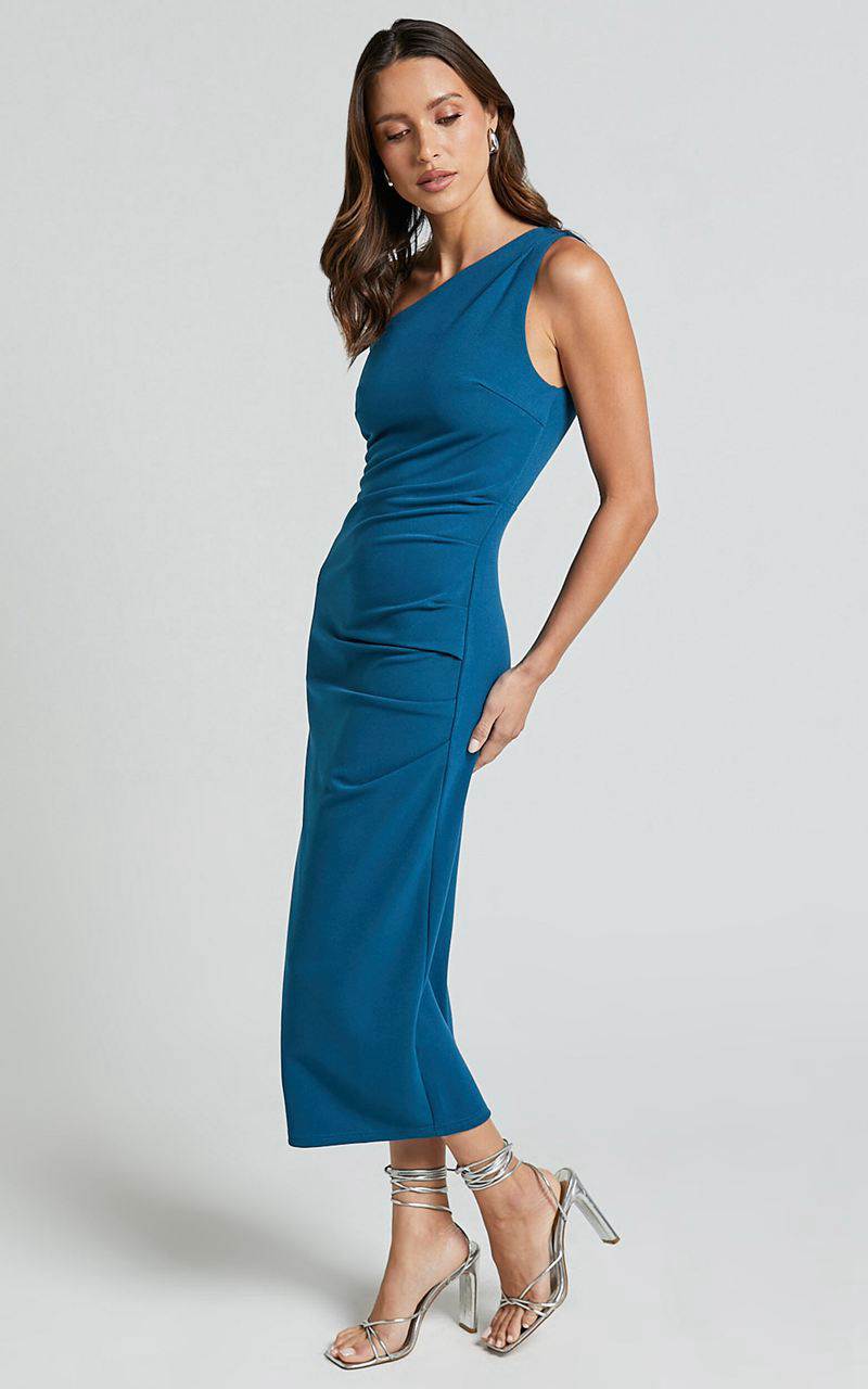 Showpo Monette Midi Dress - One Shoulder Straight Dress Teal | ASRVPK136