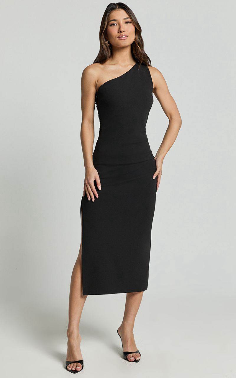 Showpo Monette Midi Dress - One Shoulder Straight Dress Black | YJHDVL815