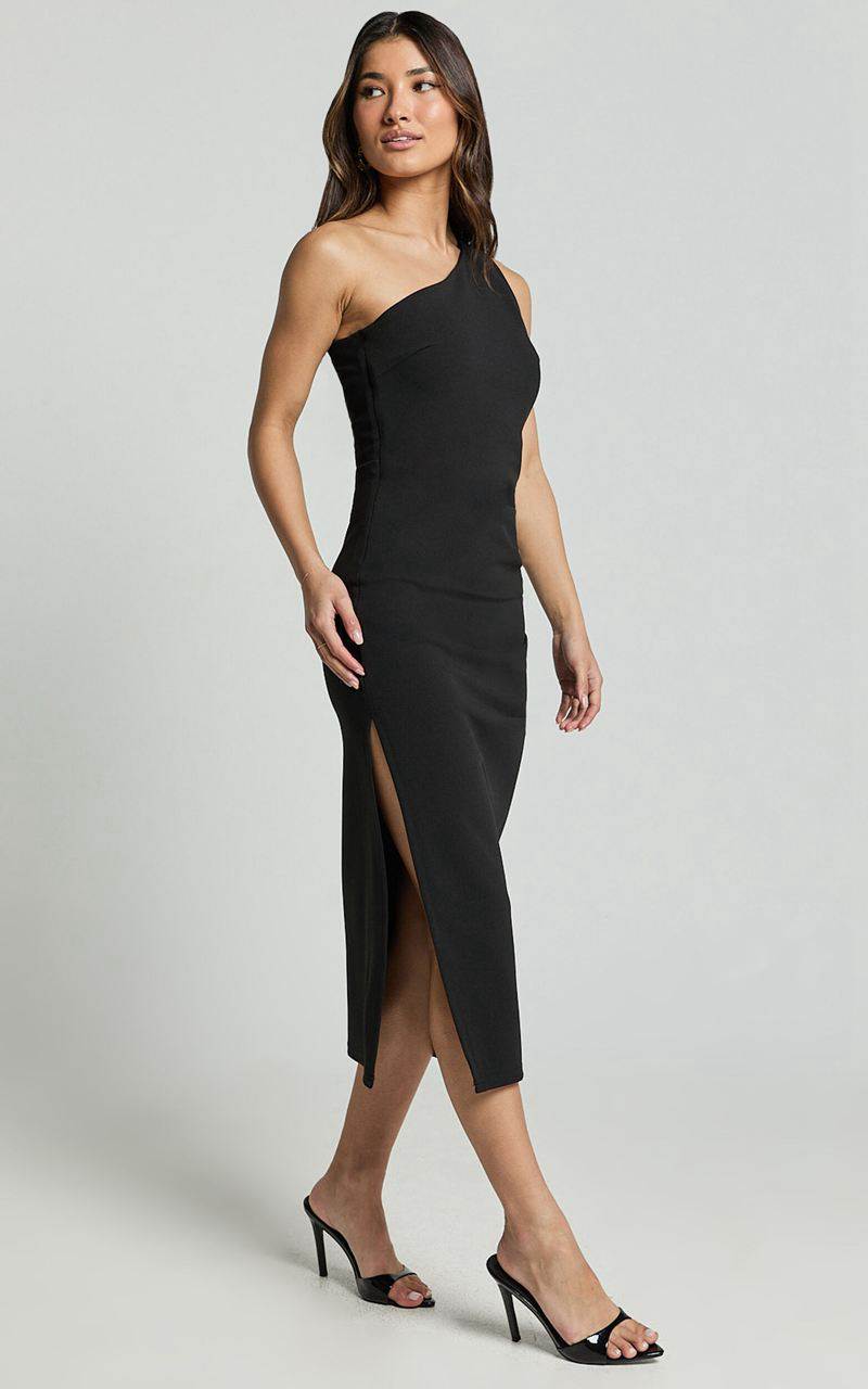 Showpo Monette Midi Dress - One Shoulder Straight Dress Black | YJHDVL815