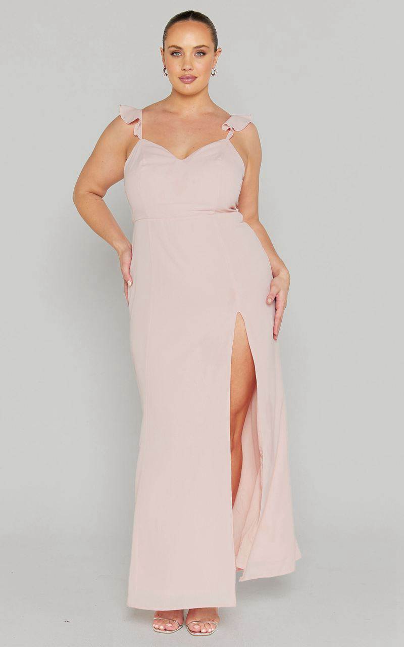 Showpo More Than This Midi Dress - Ruffle Strap Thigh Split Dress Blush | IBYEHQ245