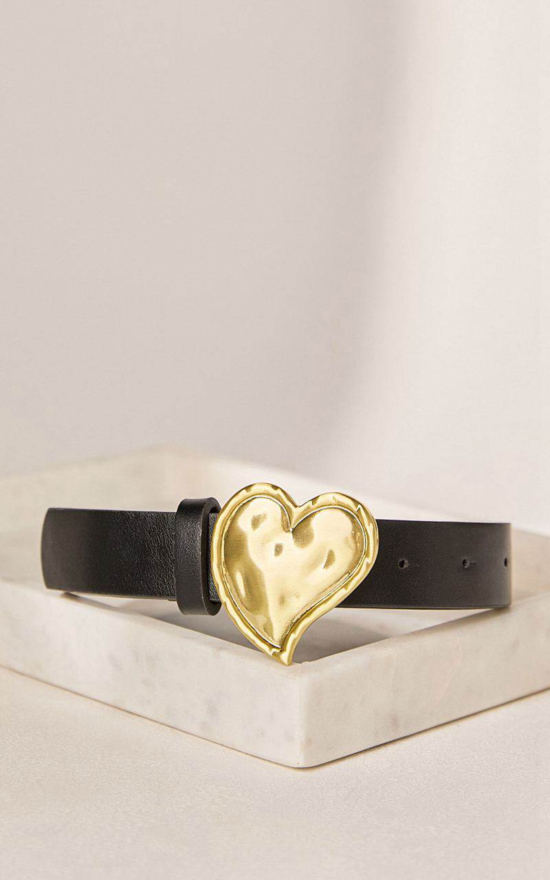 Showpo Mylo Belt - Thick Band Heart Detail Belt Black | LVWRSG490