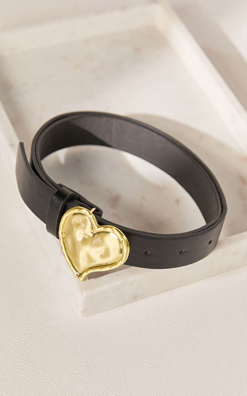 Showpo Mylo Belt - Thick Band Heart Detail Belt Black | LVWRSG490