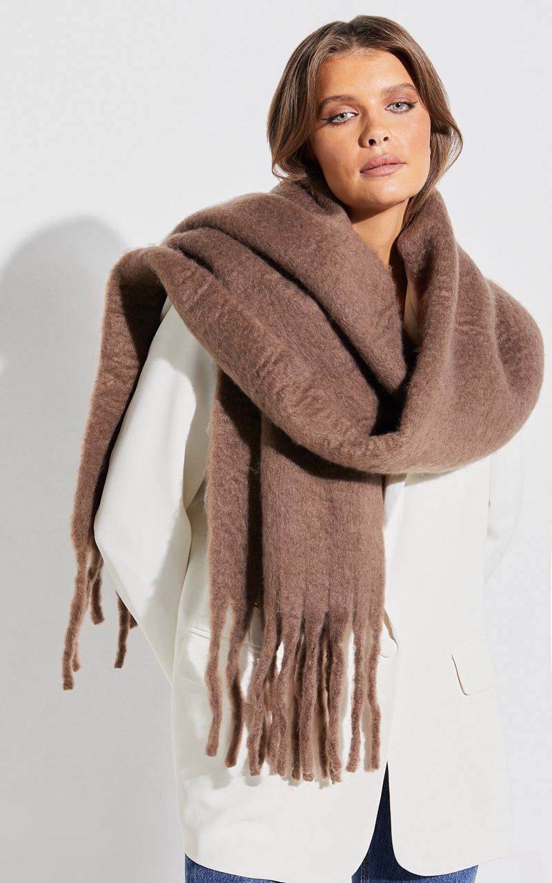 Showpo Nancy Scarf - Thick Oversized Long Tassel Scarf Chocolate | NJAIZO785