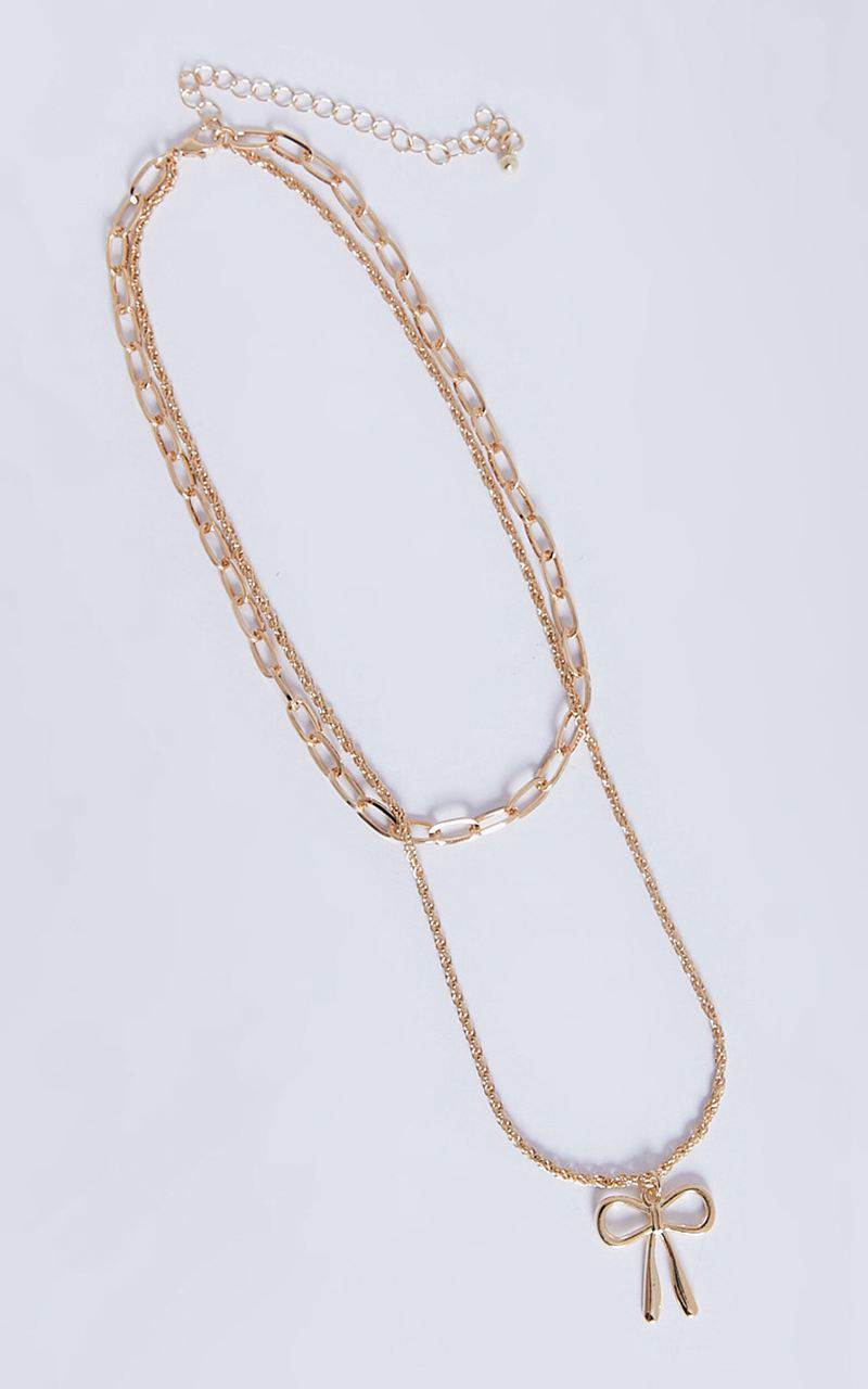 Showpo Natalie Necklace - Bow Shaped Chain Layered Necklace Gold | FHTMGZ485