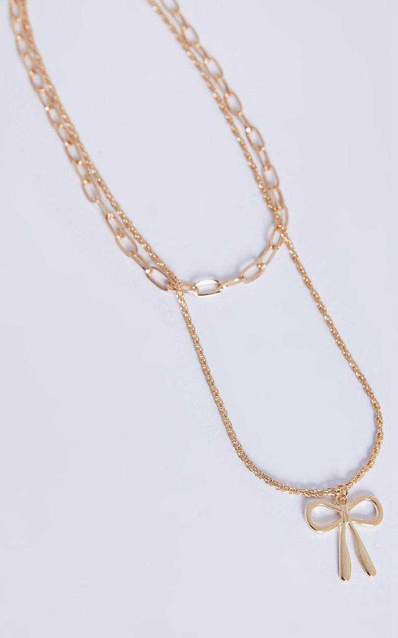 Showpo Natalie Necklace - Bow Shaped Chain Layered Necklace Gold | FHTMGZ485