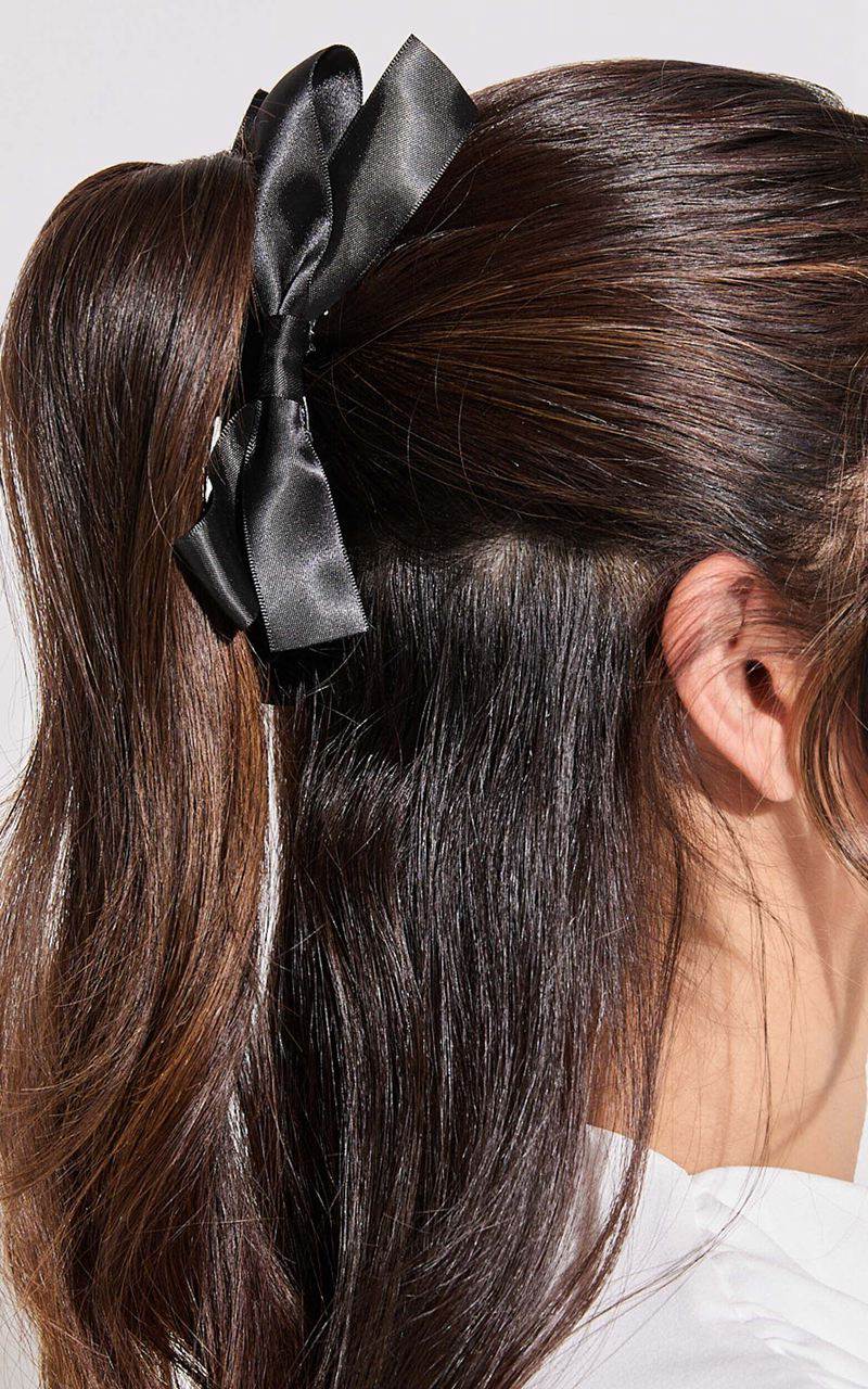 Showpo Ness Hair Clip - Large Bow Detail Claw Clip Black | QDOYPX907