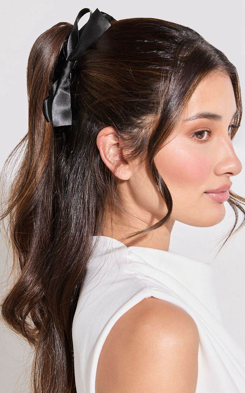 Showpo Ness Hair Clip - Large Bow Detail Claw Clip Black | QDOYPX907