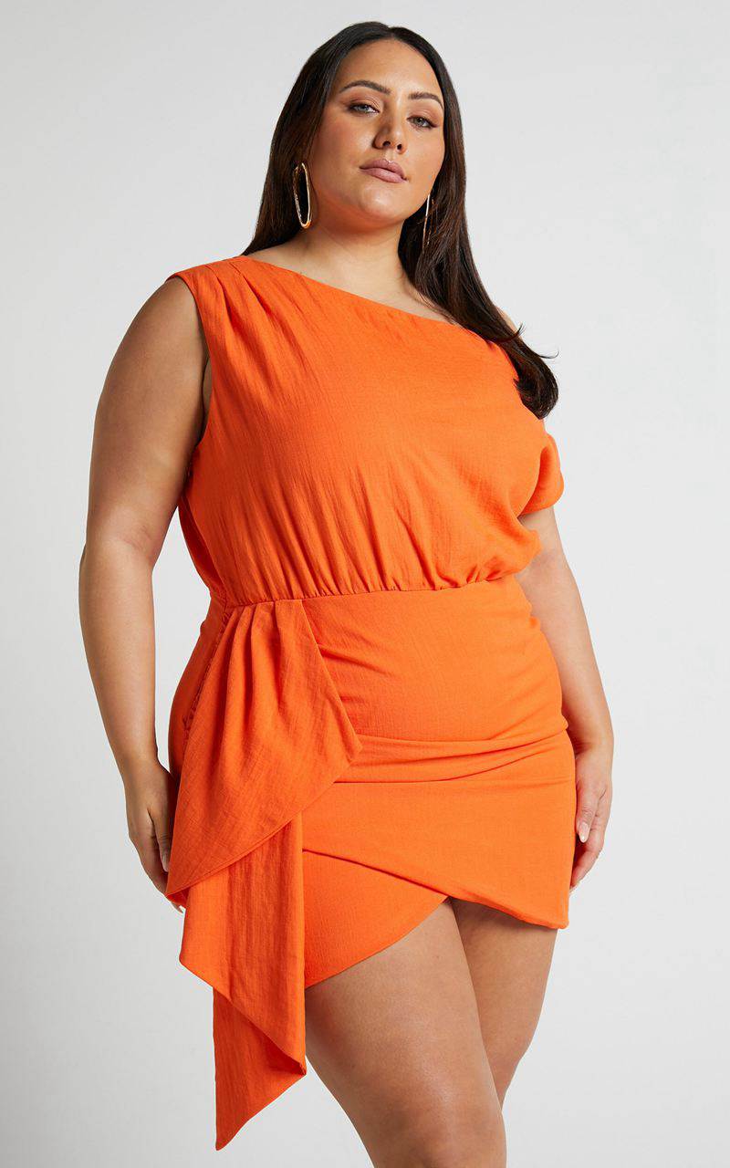 Showpo Niana Mini Dress - Drape One Shoulder Dress Orange | MKZJXE215