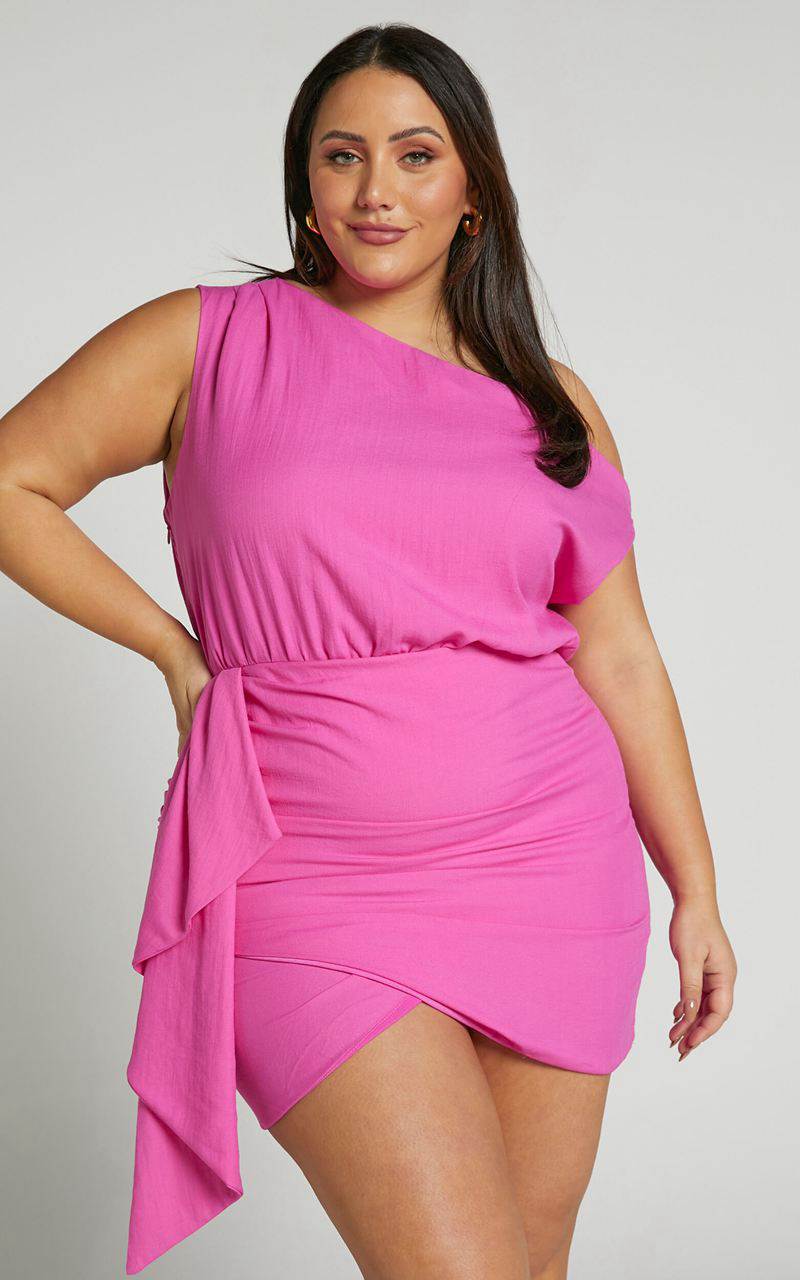 Showpo Niana Mini Dress - Drape One Shoulder Dress Pink | VROWNI356