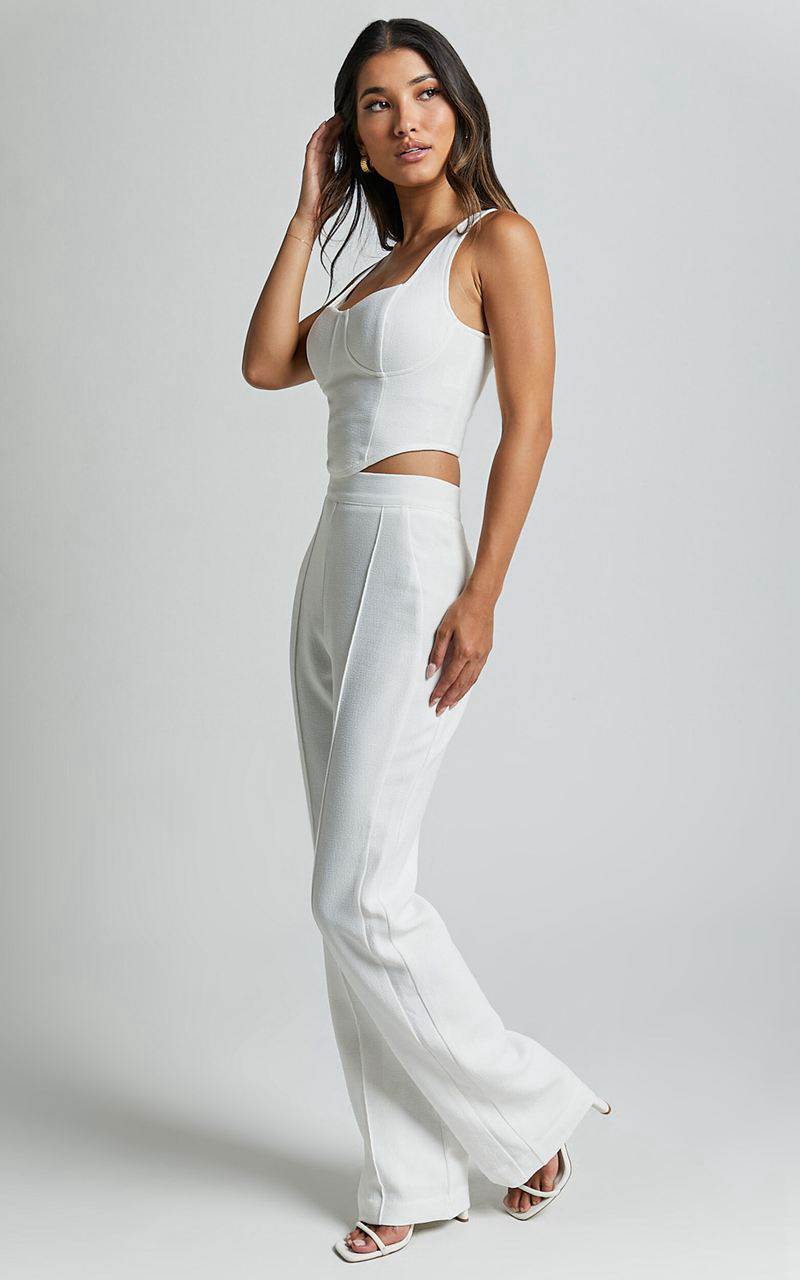 Showpo Nico Pants - High Waist Front Pleated Pants Ivory | JMBKID786