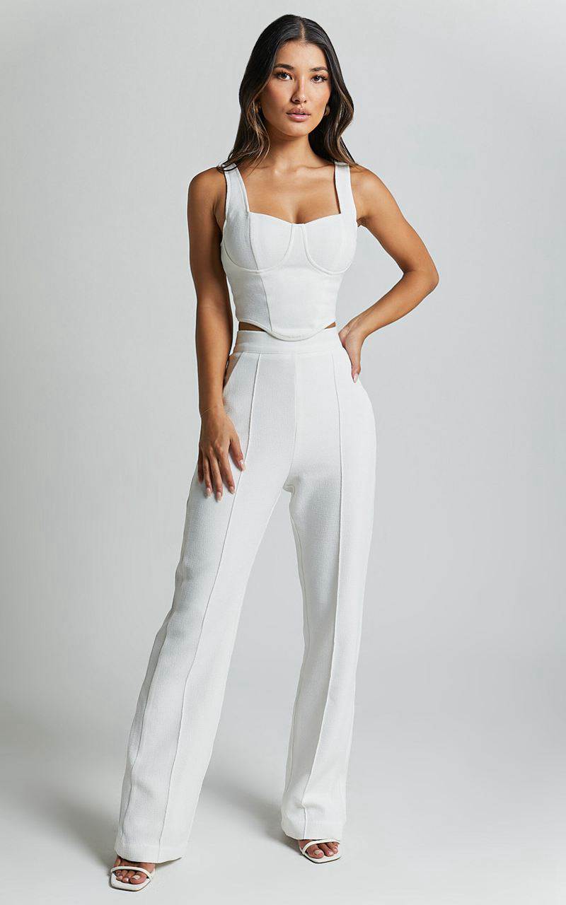 Showpo Nico Pants - High Waist Front Pleated Pants Ivory | JMBKID786