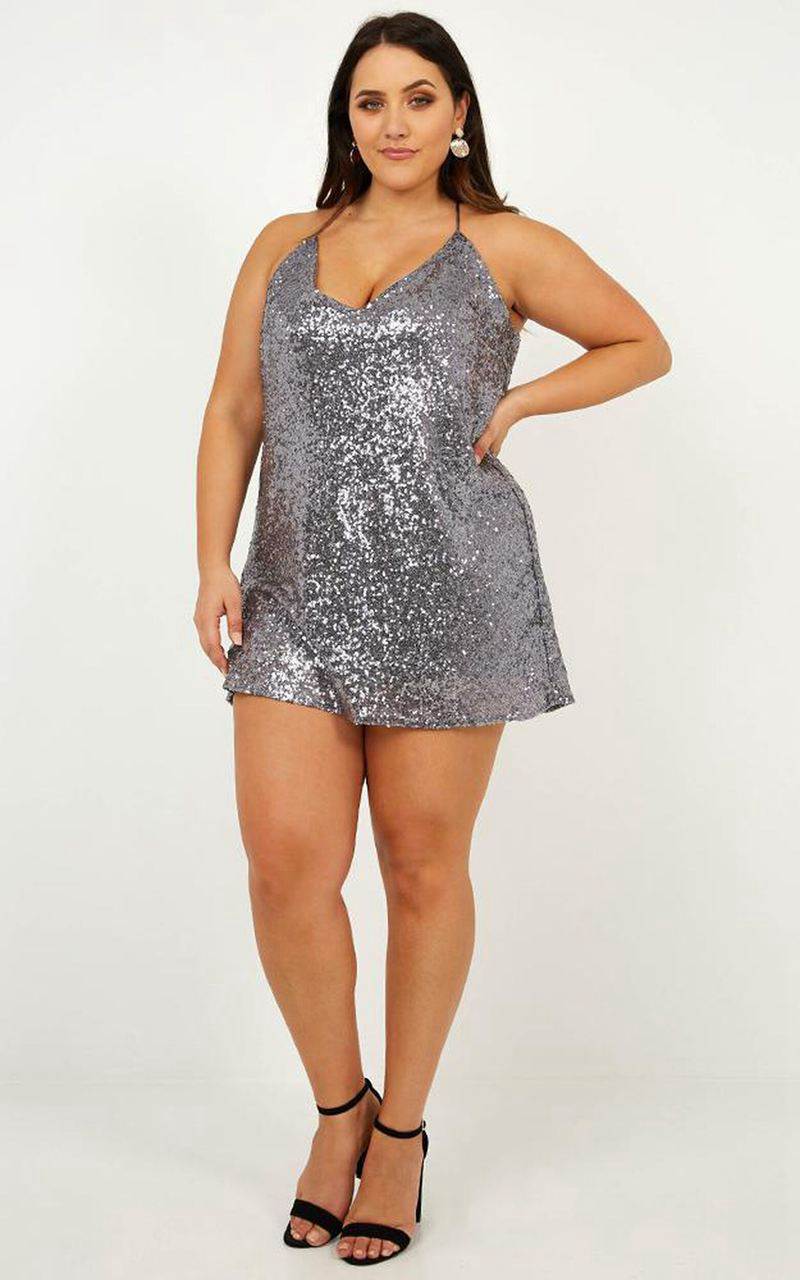 Showpo Nights In Vegas Dress Gunmetal Sequin | KADLRE687