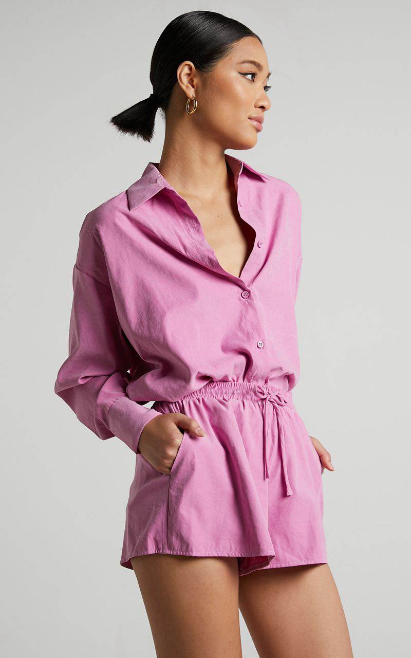 Showpo Niobe Shirt - Relaxed Button Up Long Sleeve Shirt Pink | YNKLSX275