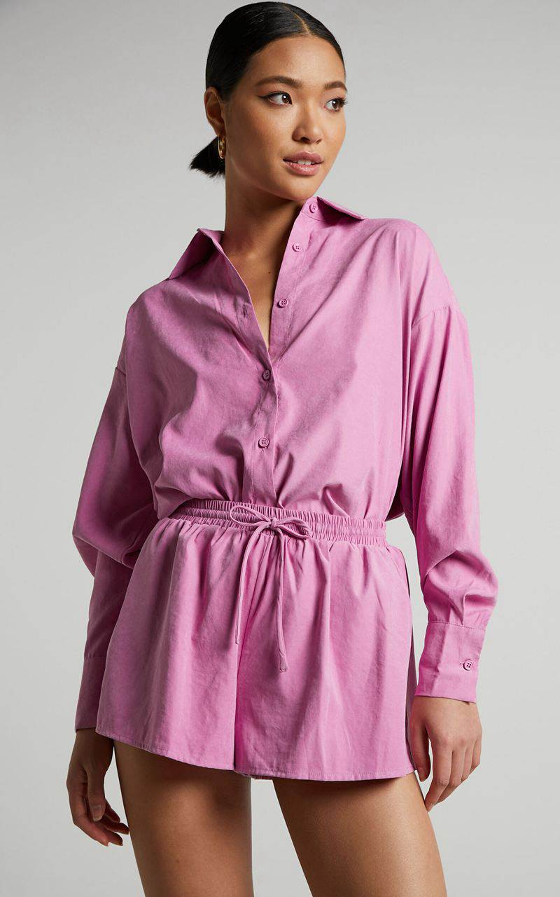 Showpo Niobe Shirt - Relaxed Button Up Long Sleeve Shirt Pink | YNKLSX275