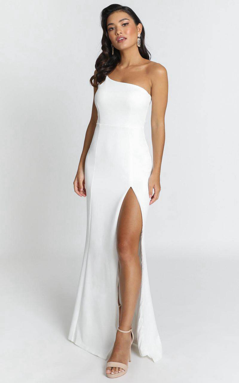 Showpo No Ones Fault One Shoulder Maxi Dress White | DKBTIX875