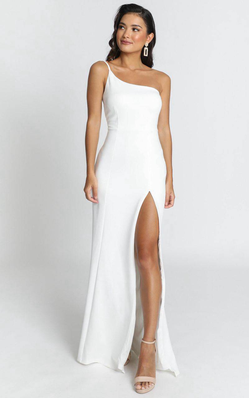 Showpo No Ones Fault One Shoulder Maxi Dress White | DKBTIX875