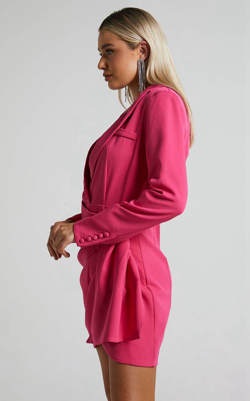 Showpo Noni Mini Dress - Blazer Wrap Dress Hot Pink | JPDHRB507