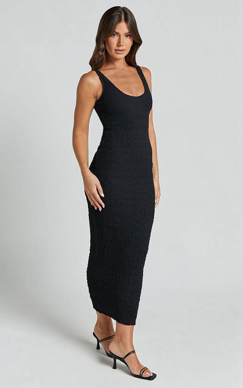 Showpo Novida Midi Dress - Textured Bodycon Dress Black | NAUVJH591