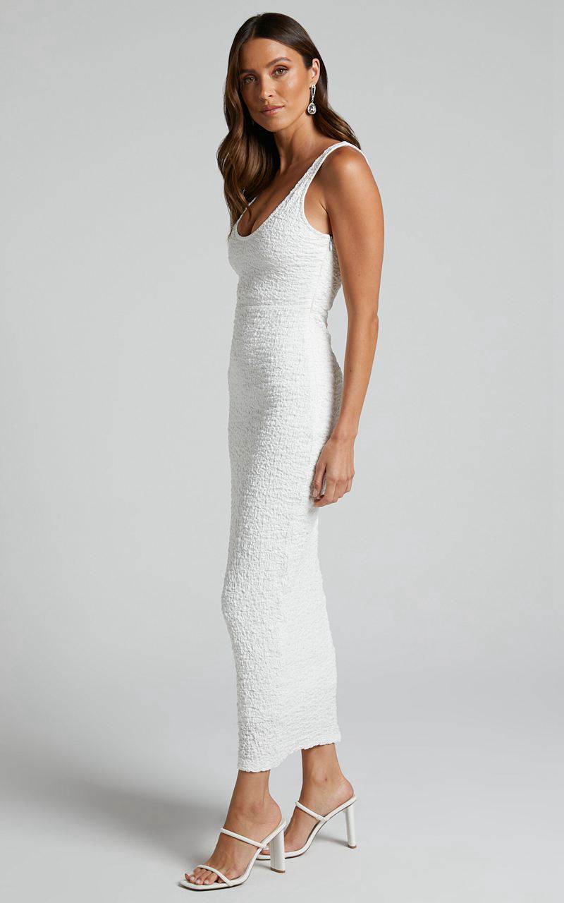 Showpo Novida Midi Dress - Textured Bodycon Dress White | OZCADM678