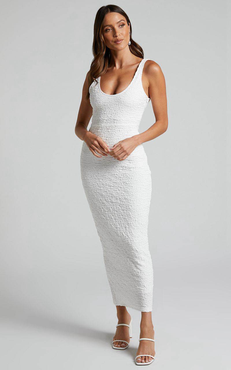 Showpo Novida Midi Dress - Textured Bodycon Dress White | OZCADM678