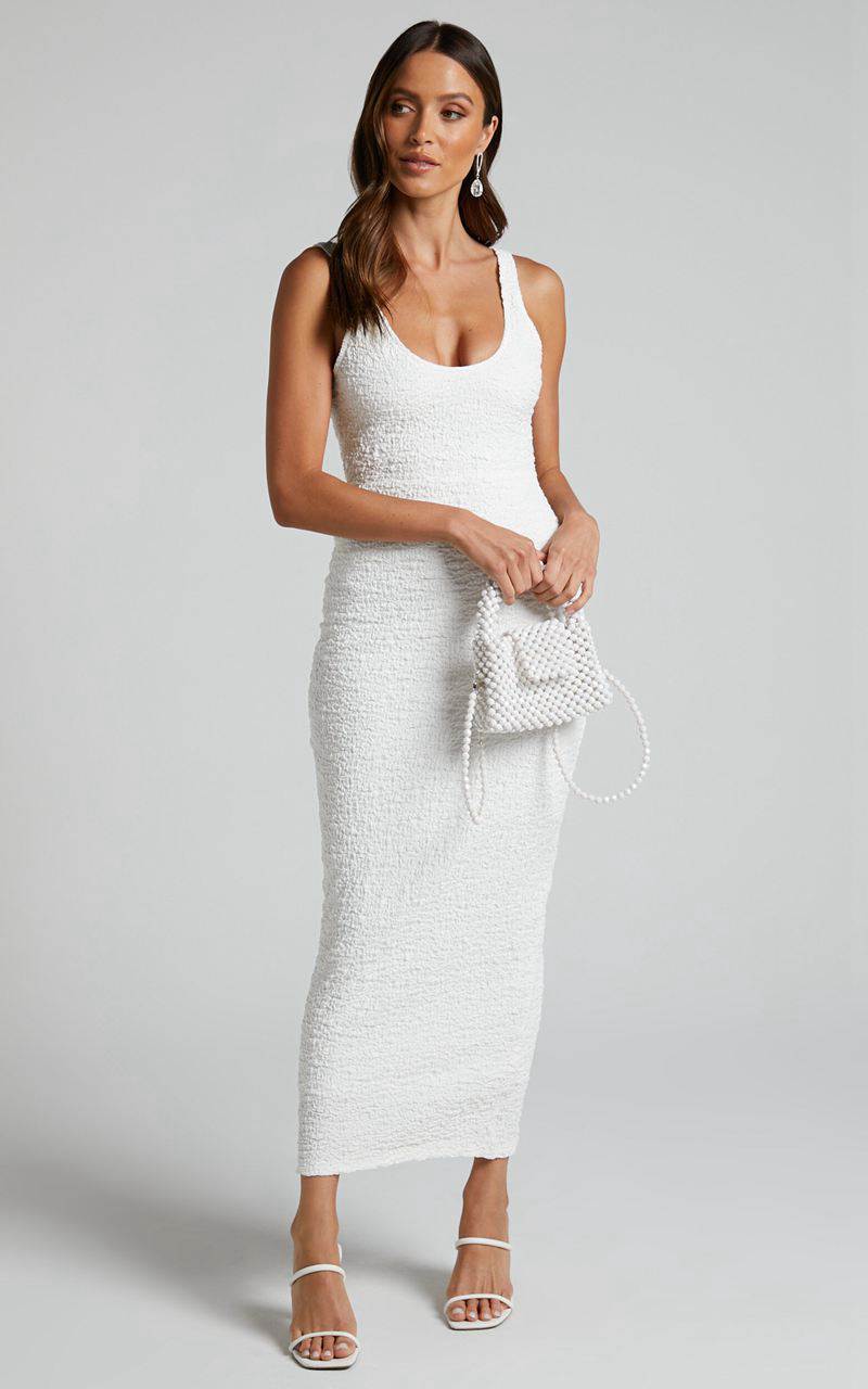 Showpo Novida Midi Dress - Textured Bodycon Dress White | OZCADM678