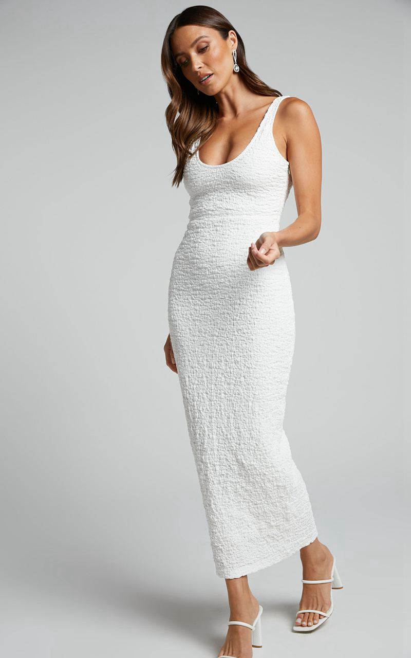 Showpo Novida Midi Dress - Textured Bodycon Dress White | OZCADM678