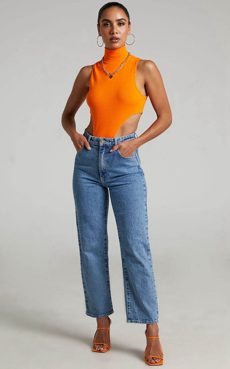 Showpo Nuala Bodysuit - High Neck Side Cut Out Bodysuit Orange | PEOJDV512