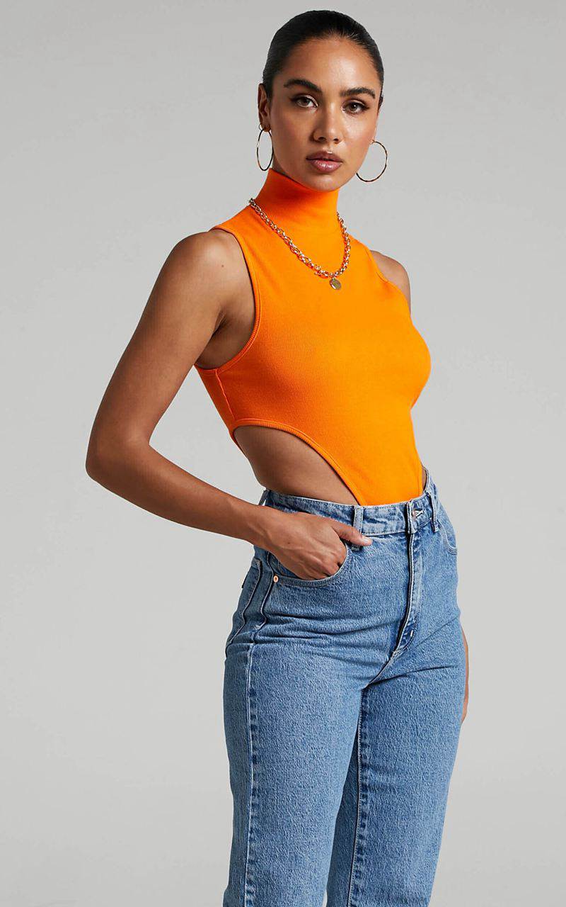 Showpo Nuala Bodysuit - High Neck Side Cut Out Bodysuit Orange | PEOJDV512