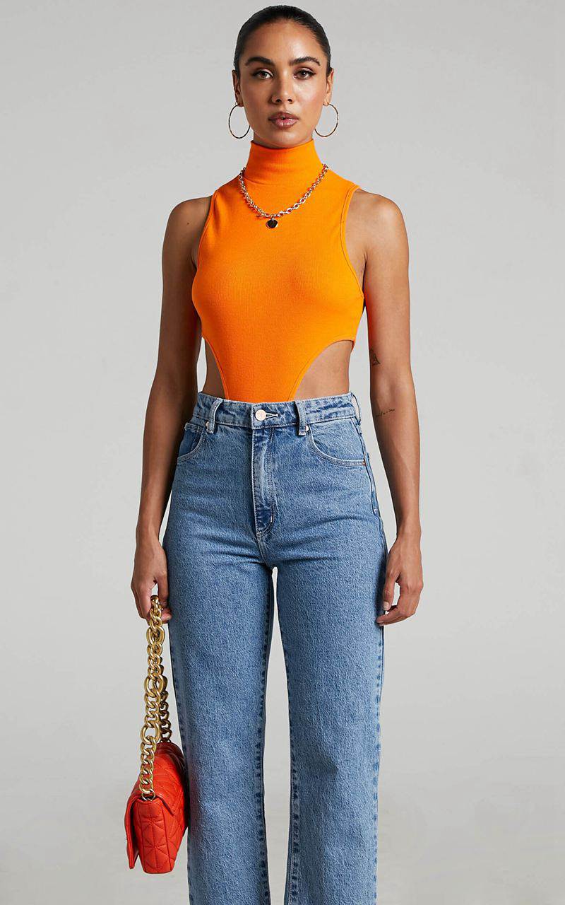 Showpo Nuala Bodysuit - High Neck Side Cut Out Bodysuit Orange | PEOJDV512