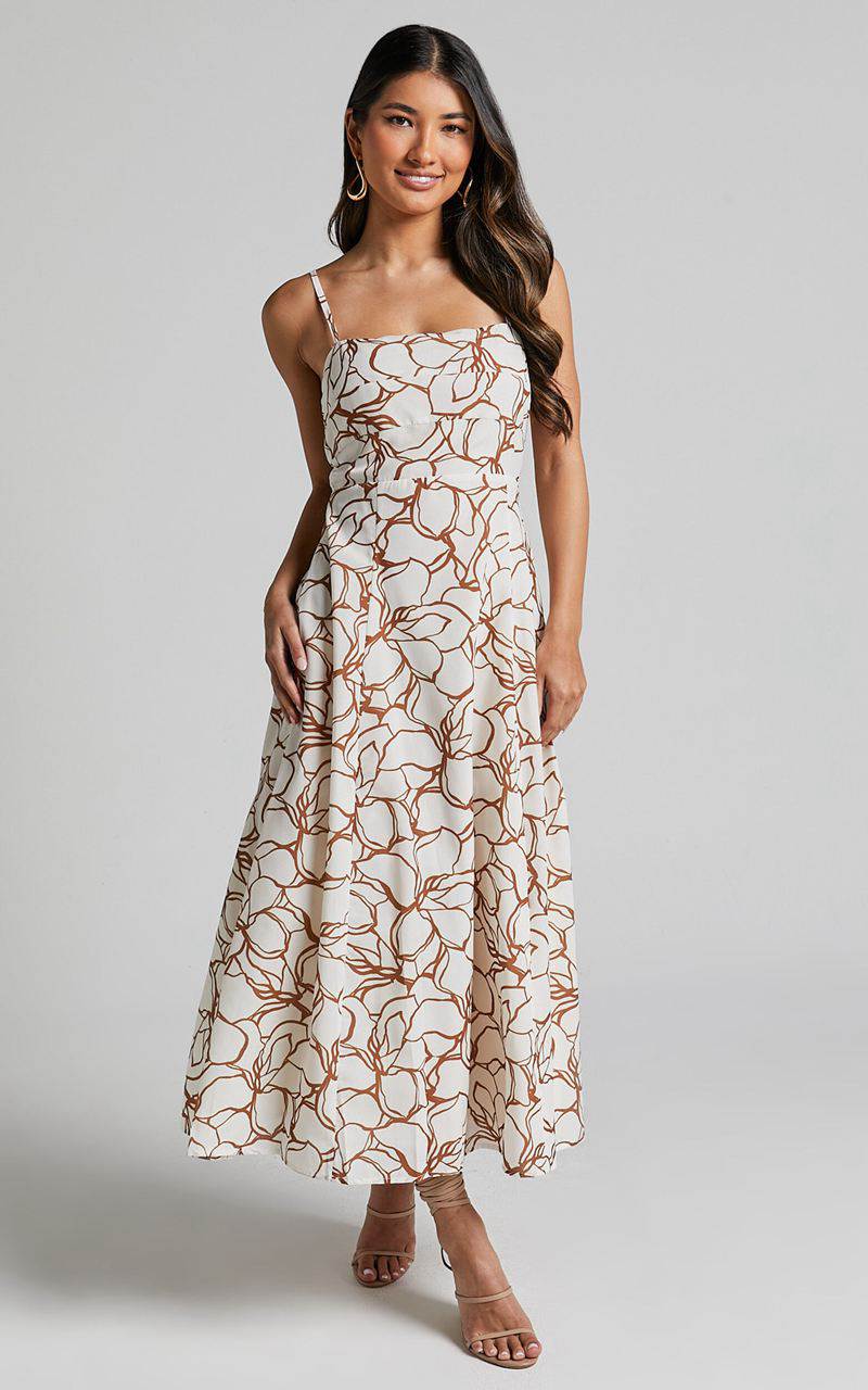 Showpo Nylia Midi Dress - Strappy Fit And Flare Dress White Floral | REVTYW673