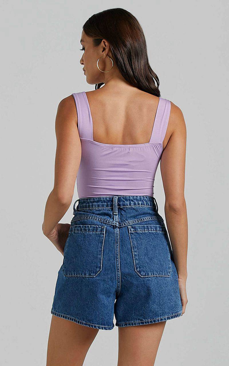 Showpo Off My Back Bodysuit - Square Neck Bodysuit Lilac | WLTYQP029