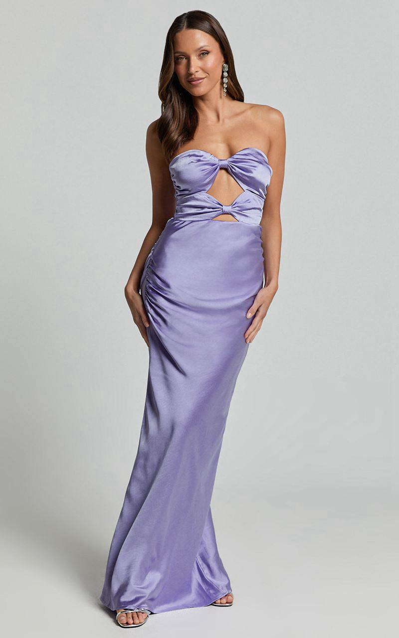 Showpo Oliver Maxi Dress - Satin Strapless Cut Out Dress Lilac | MJNFEP138