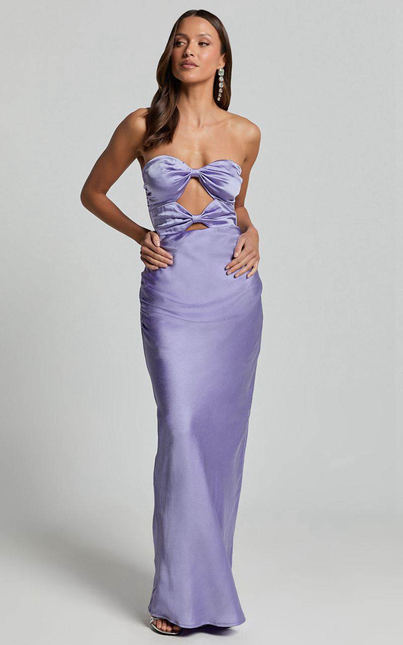 Showpo Oliver Maxi Dress - Satin Strapless Cut Out Dress Lilac | MJNFEP138