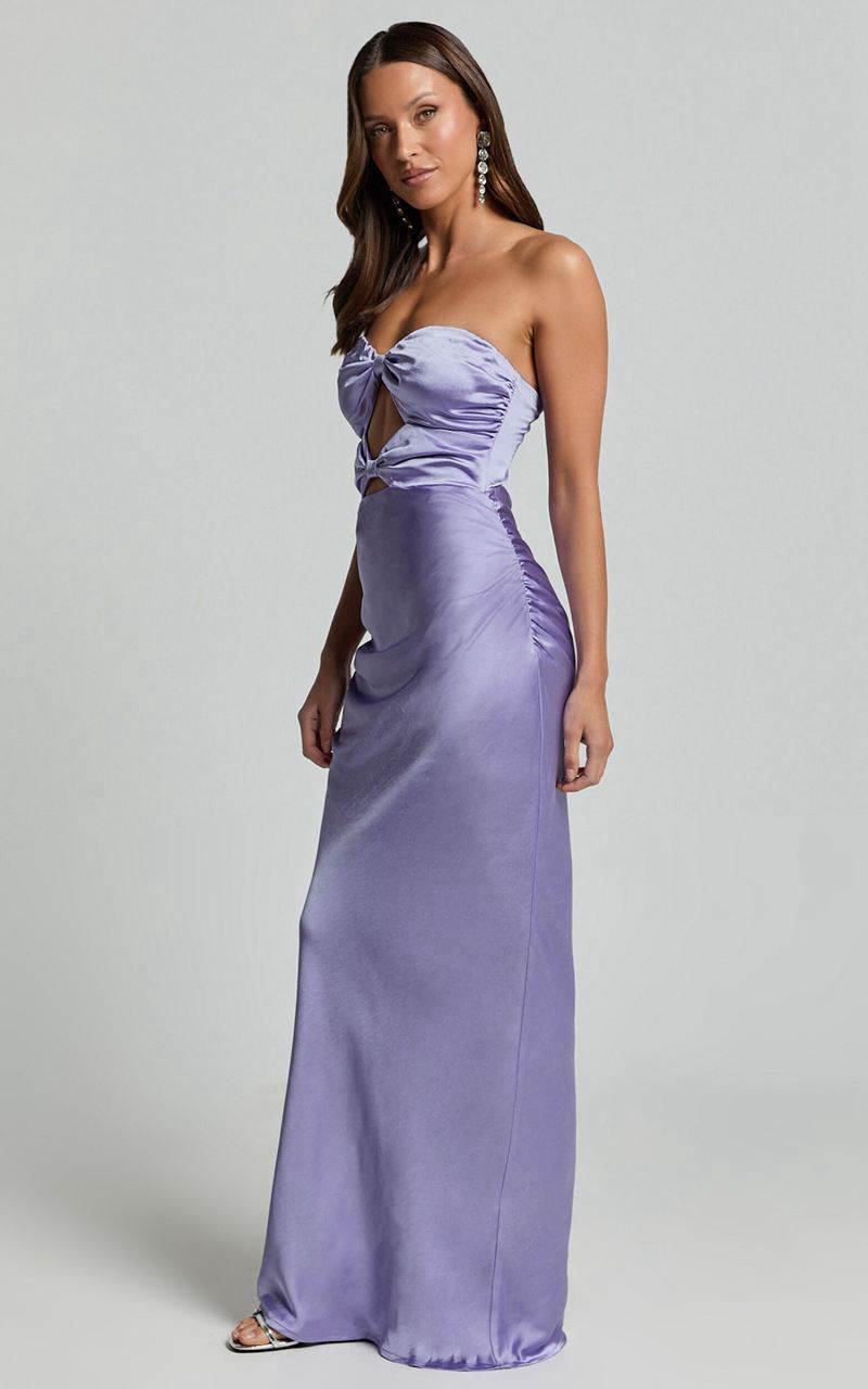 Showpo Oliver Maxi Dress - Satin Strapless Cut Out Dress Lilac | MJNFEP138