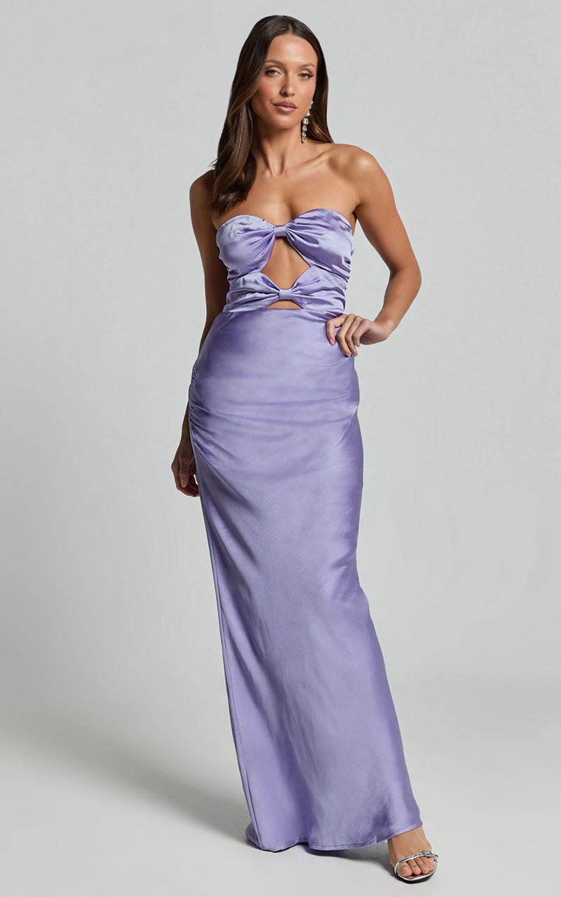 Showpo Oliver Maxi Dress - Satin Strapless Cut Out Dress Lilac | MJNFEP138