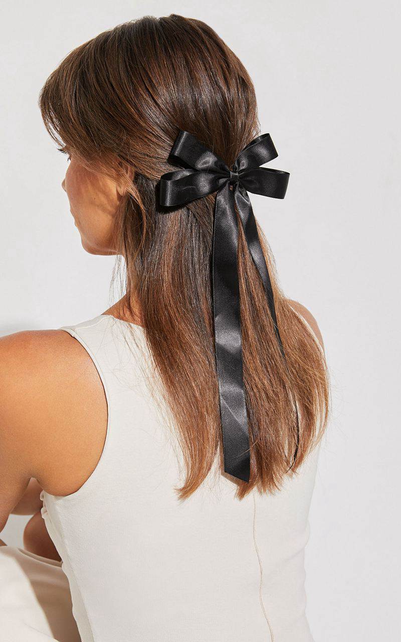 Showpo Olivia Hair Bow - Thin Ribbon Hair Bow Black | ZSMKTW951