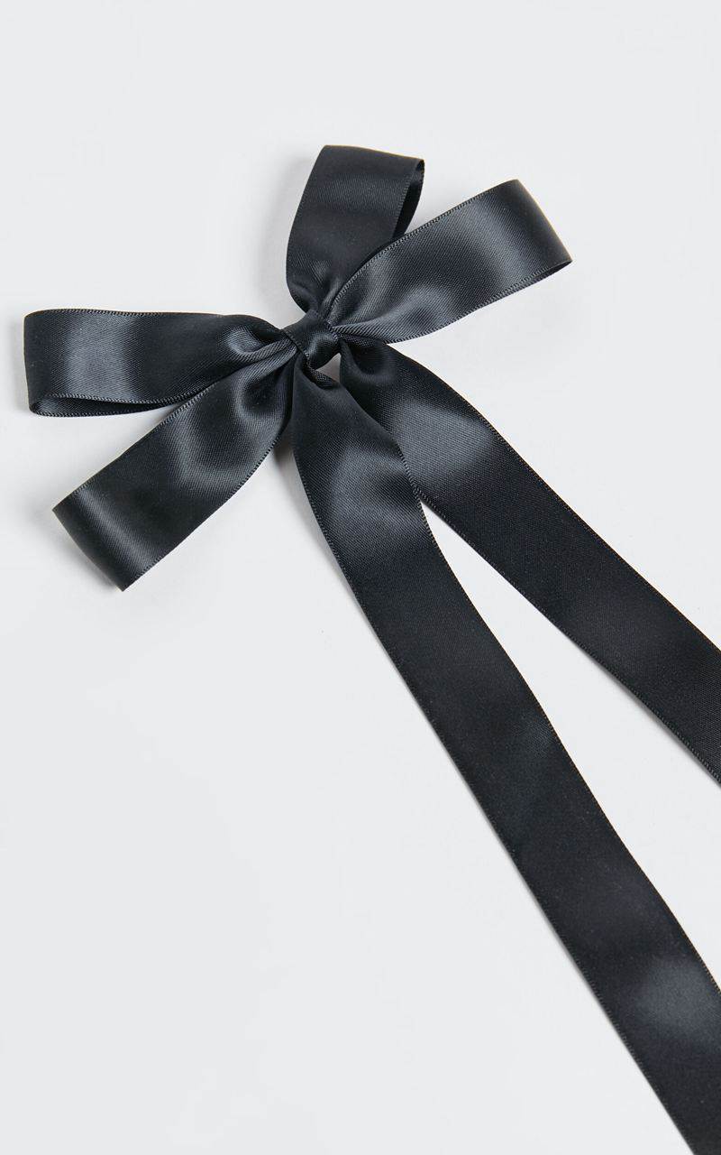 Showpo Olivia Hair Bow - Thin Ribbon Hair Bow Black | ZSMKTW951