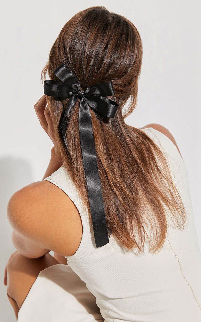 Showpo Olivia Hair Bow - Thin Ribbon Hair Bow Black | ZSMKTW951