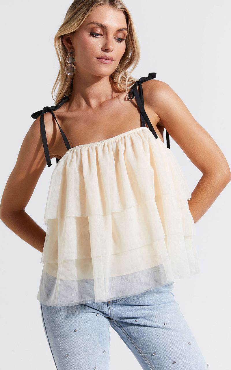 Showpo Ollea Top - Tiered Tie Strap Top Cream | OCSGTX274