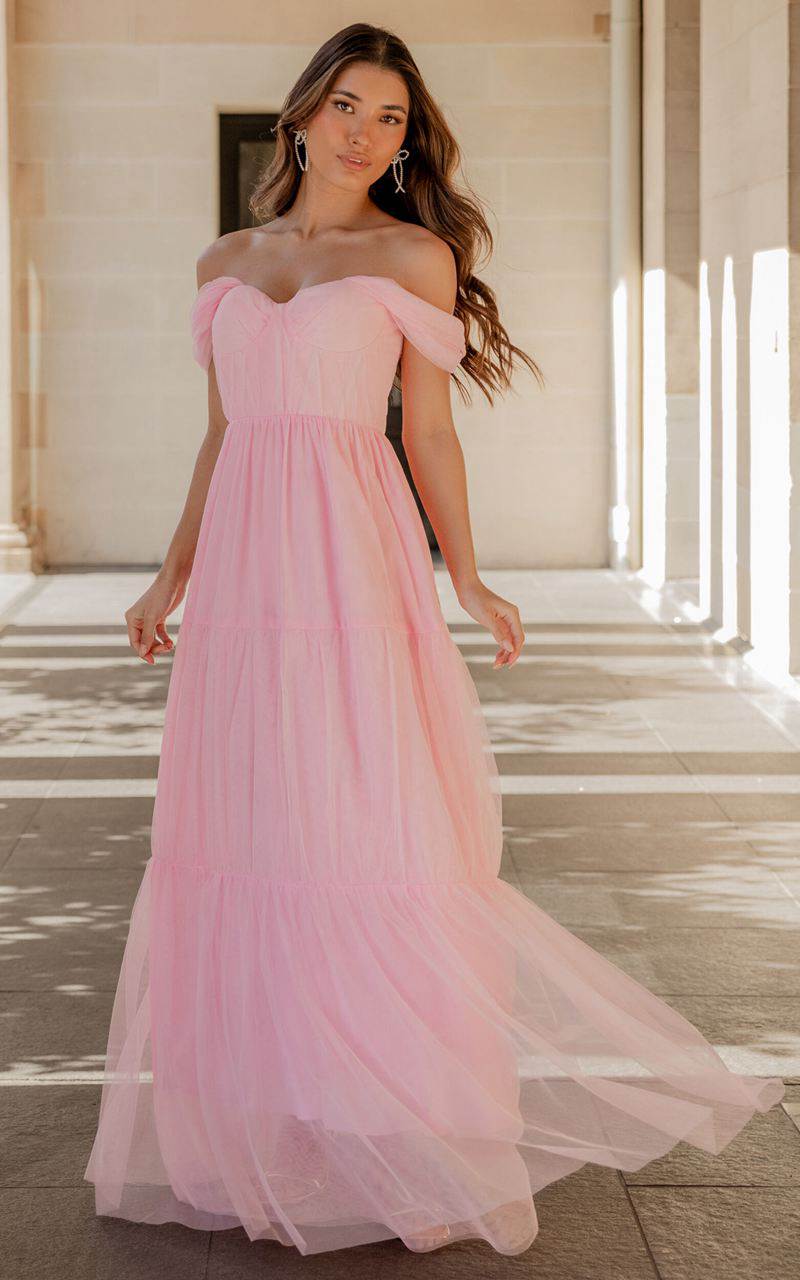 Showpo Ontario Maxi Dress - Off Shoulder Corset Bodice Tulle Dress Ballet Pink | JLGZHM367