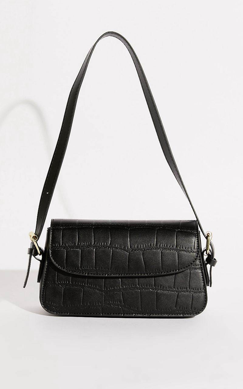 Showpo Orlando Bag - Croc Adjustable Cross Body Bag Black | LVXDGJ396