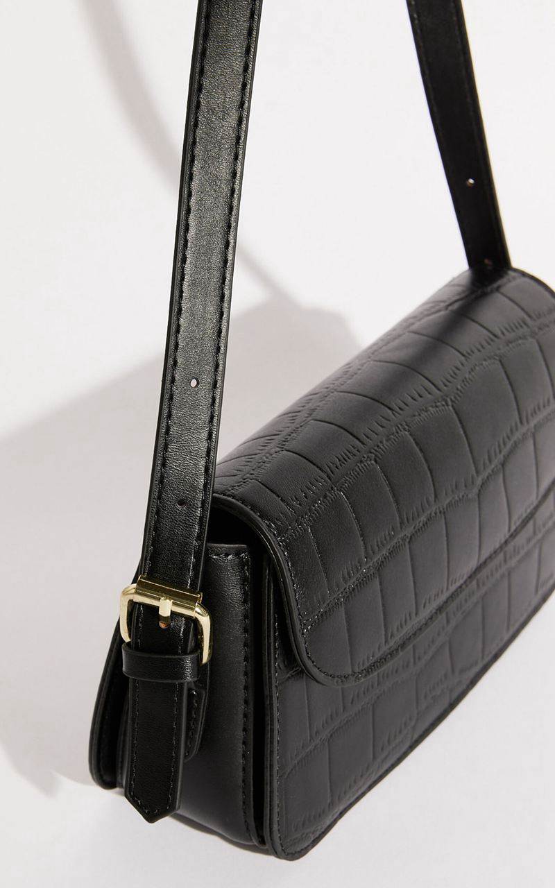 Showpo Orlando Bag - Croc Adjustable Cross Body Bag Black | LVXDGJ396