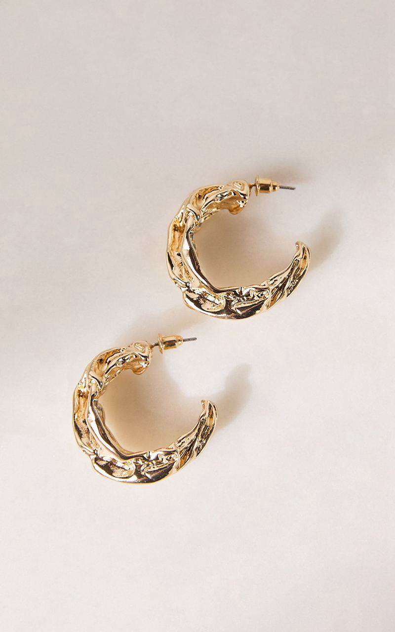 Showpo Paige Earrings - Textured Hoop Earrings Gold | ITVDWH478