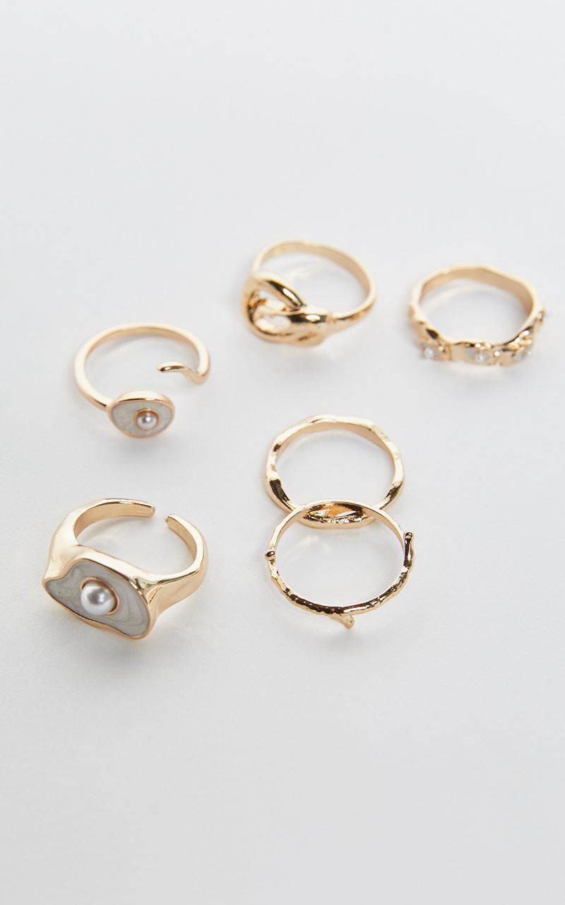 Showpo Paloma Rings - 6 Pack Gold Ring Set Gold | DYASMC165