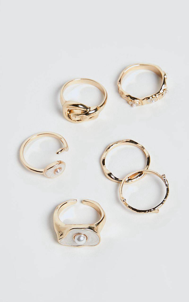 Showpo Paloma Rings - 6 Pack Gold Ring Set Gold | DYASMC165