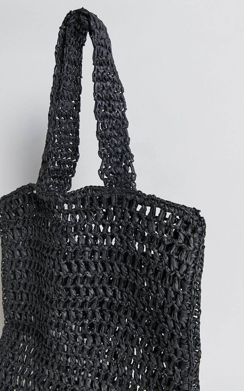 Showpo Paros Crochet Tote Bag Black | JRAPBK598