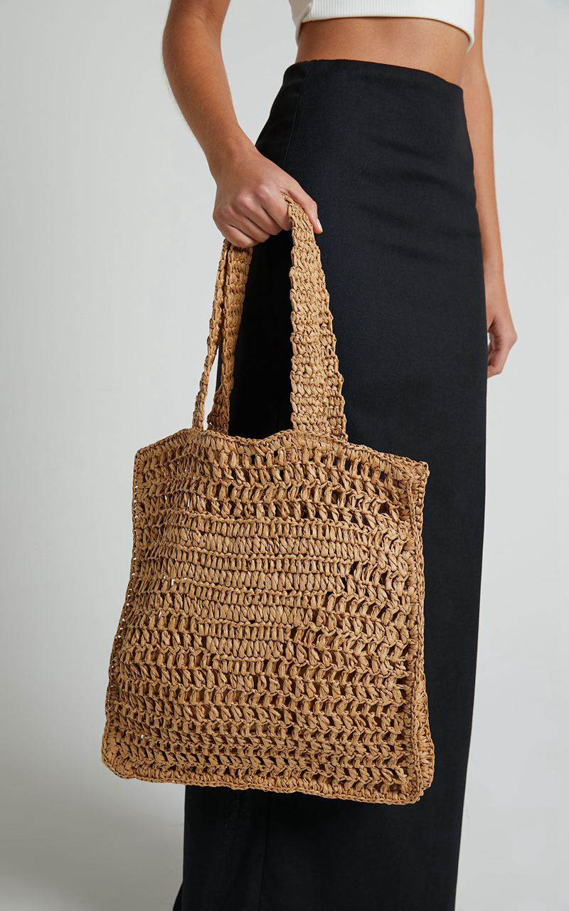 Showpo Paros Crochet Tote Bag Tan | MTWESV214