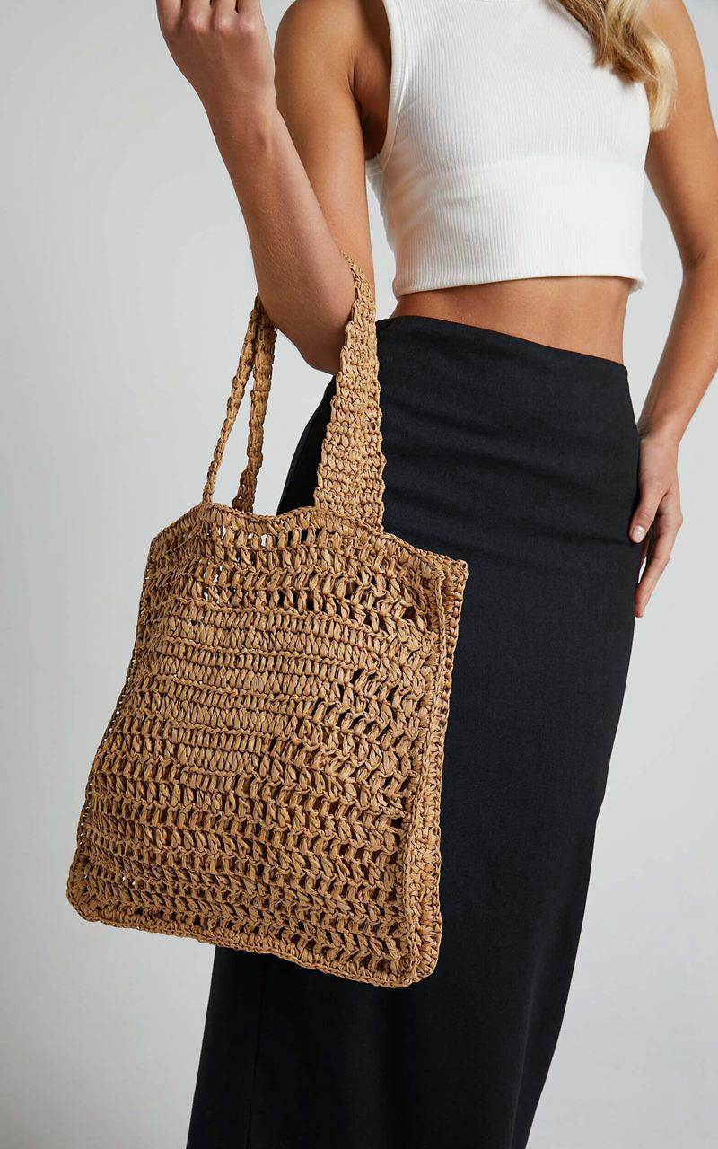 Showpo Paros Crochet Tote Bag Tan | MTWESV214