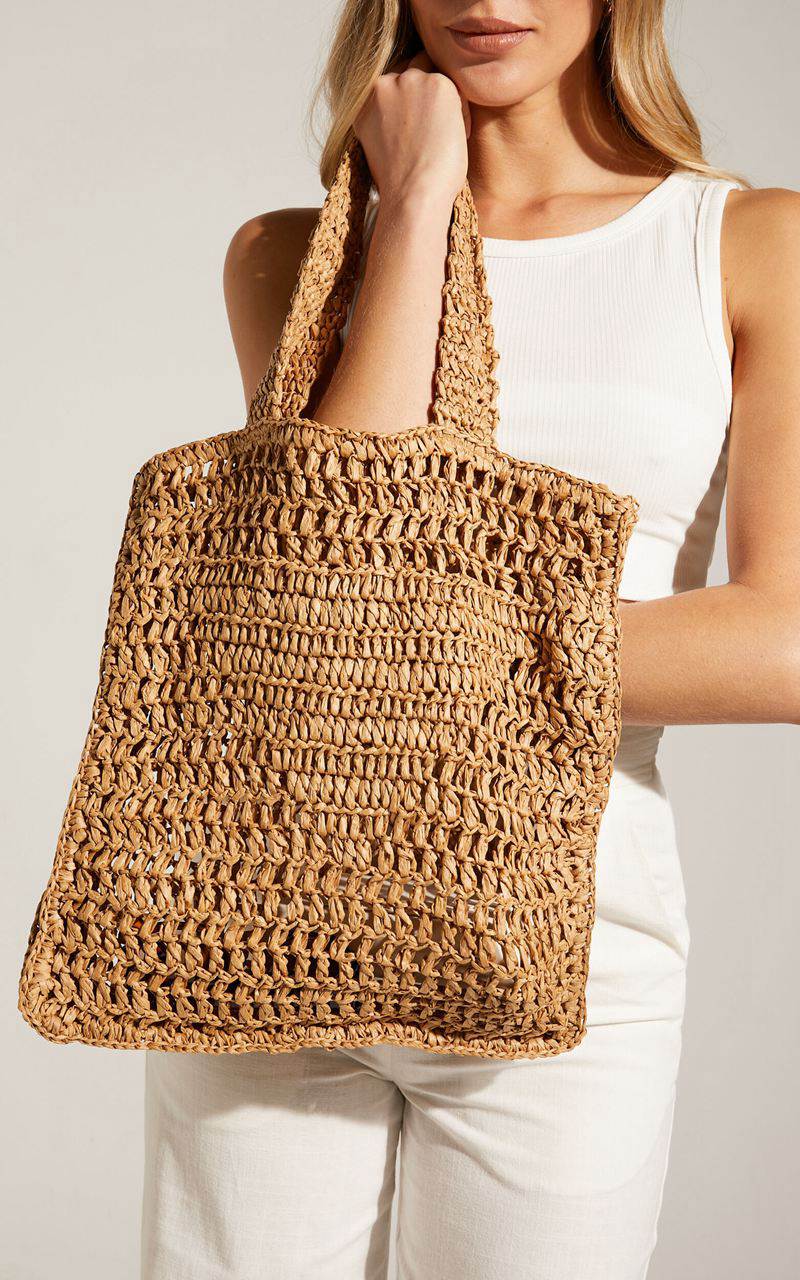 Showpo Paros Crochet Tote Bag Tan | MTWESV214